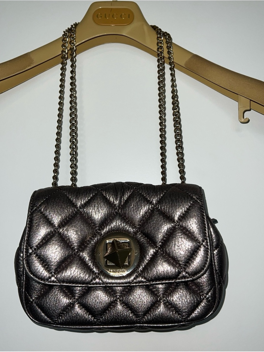 Kate Spade pewter metallic Quilted Metallic Chain Crossbody/ shoulder Bag good